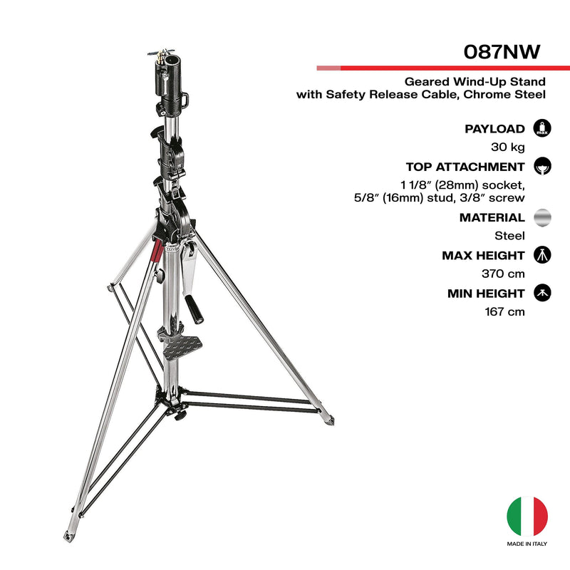 Manfrotto 087NW Wind-Up Stand (Chrome-plated,12') | Light Stand - MQ Group