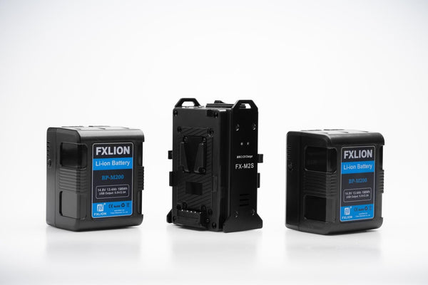 Fxlion 198Wh V-mount battery Square Series 2 Battery Kit with Mini Dual V-lock Charger | BP-M200 2KIT | V Mount | V Lock Battery - MQ Group