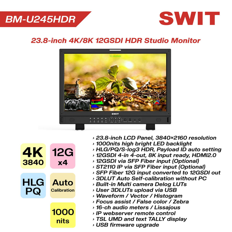 SWIT BM-U245HDR 23.8' 4K/8K 12GSDI HDR Studio Monitor - MQ Group