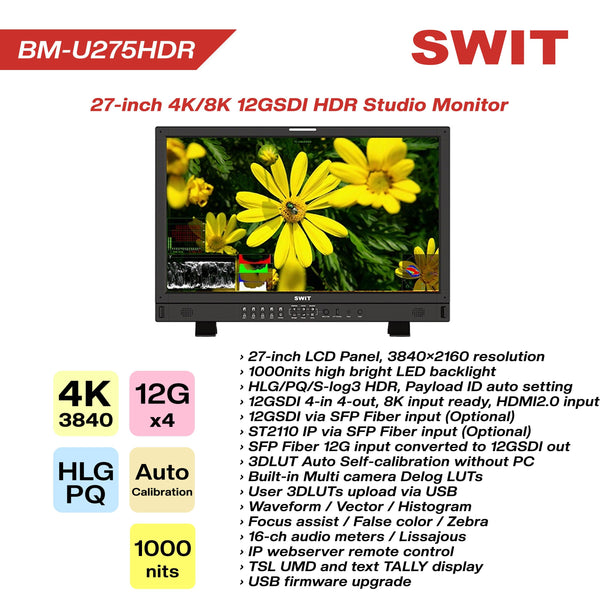 SWIT BM-U275HDR 27' UHD 4K 12G-SDI HDR Studio LCD Monitor - MQ Group
