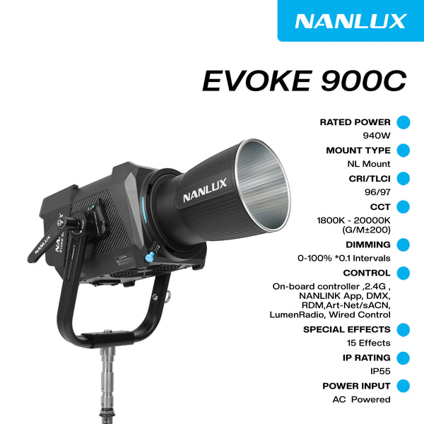 NANLUX Evoke 900C 940W RGBLAC LED System, IP55, DMX, ArtNET, BT, 2.4G, Lumenradio with Trolley Case