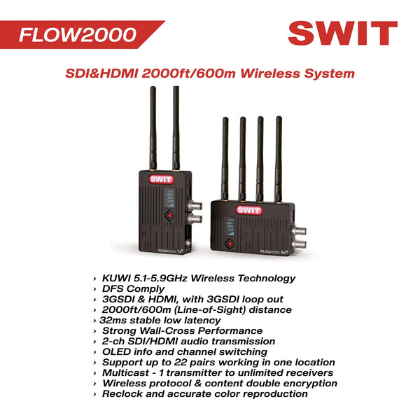 FLOW2000 SDI & HDMI 2000ft Wireless Video & Audio Transmission System - MQ Group