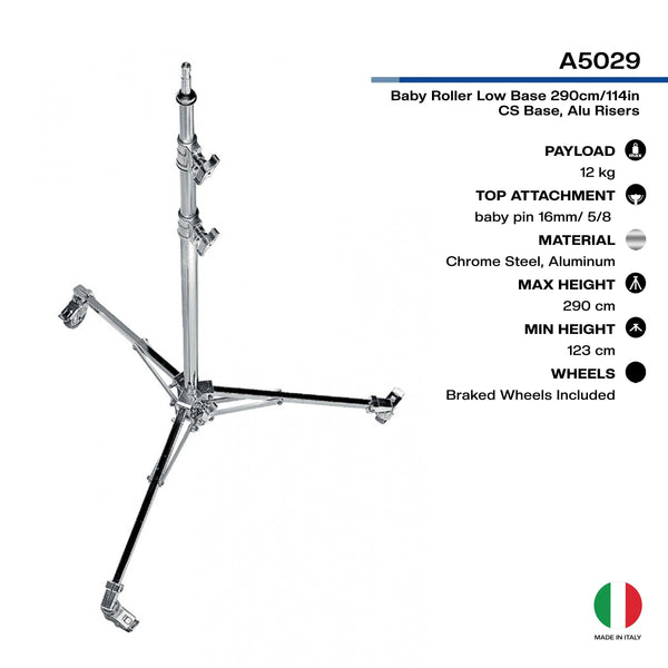 Avenger A5029 Roller Stand 29 with Low Base (Chrome-plated, 9.5') | Light Stand - MQ Group