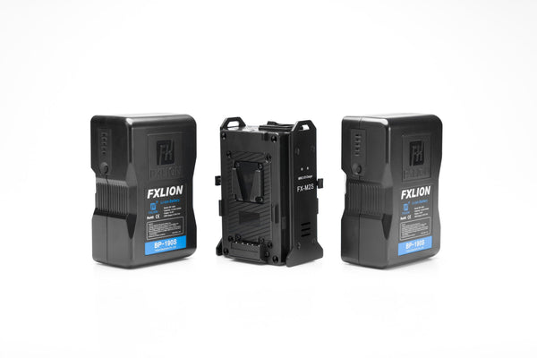 Fxlion Dual Cool Black 14.8V, 190Wh V-mount Batteries with FX-M2S Dual Mini V-lock Charger kit | BP-190S 2KITPRO | V Mount | V Lock Battery - MQ Group