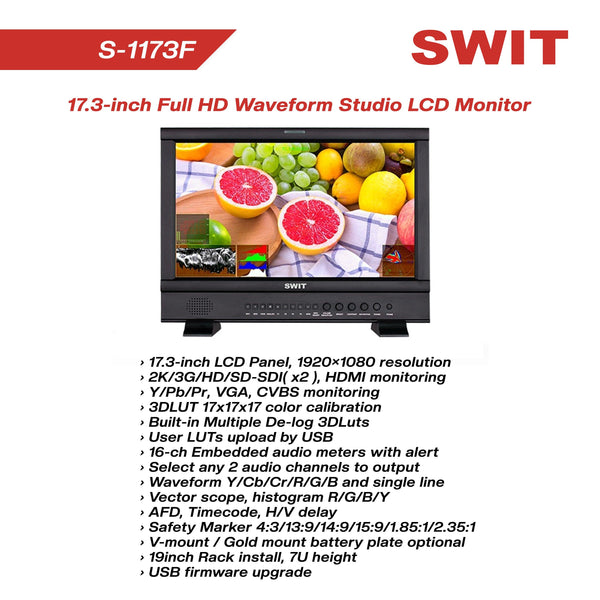 SWIT S-1173F A/S 17.3' Waveform Studio LCD Monitor - MQ Group