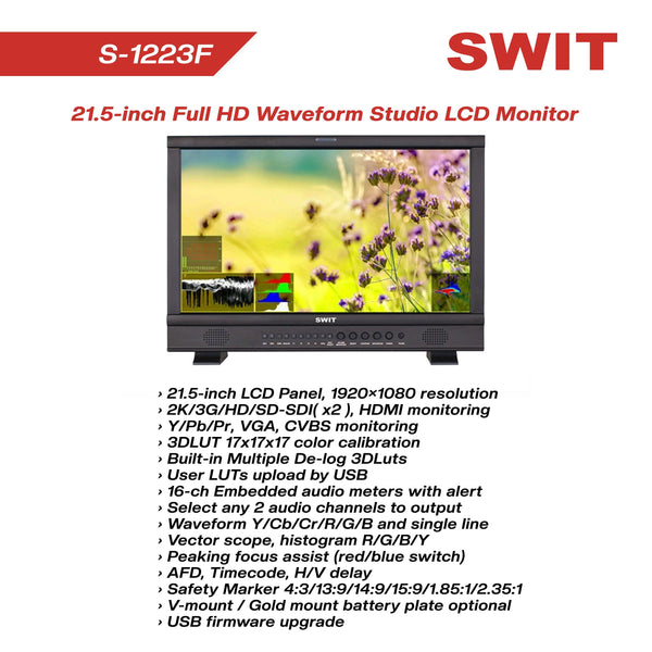 SWIT S-1223F A/S 21.5' Full HD Waveform Studio LCD Monitor - MQ Group