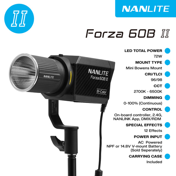 NANLITE Forza 60B MK2 Monolight Bi-color Complete Kit, Bluetooth, DMX, 2.4G | Forza 60B II