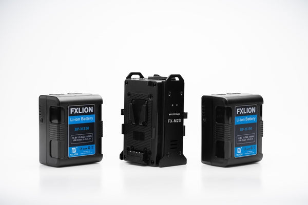 Fxlion 148Wh V-mount battery Square Series 2 Battery Kit with Mini Dual V-lock Charger | BP-M150 2KIT | V Mount | V Lock Battery - MQ Group