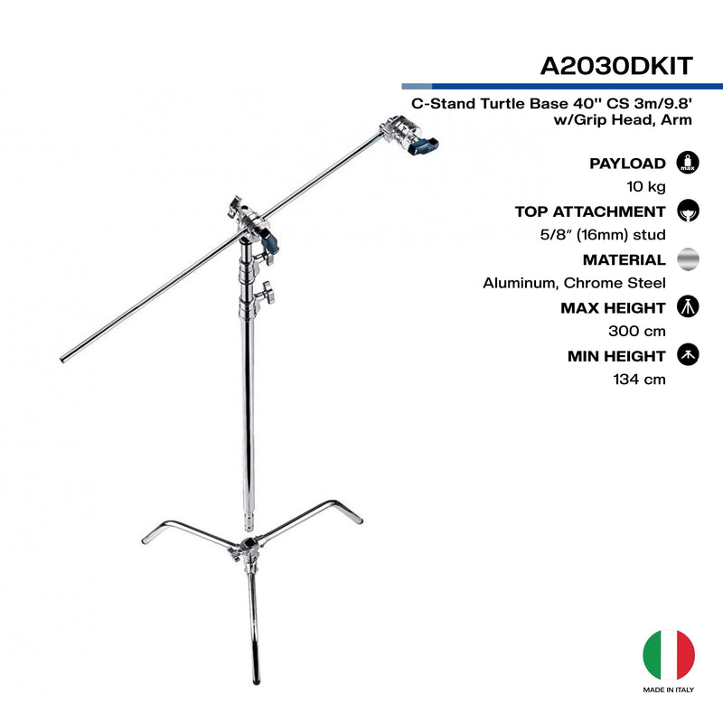 Avenger A2030DKIT Turtle Base C-Stand Grip Arm Kit (9.8', Chrome-plated) | Century Stand | C Stand | Light Stand - MQ Group