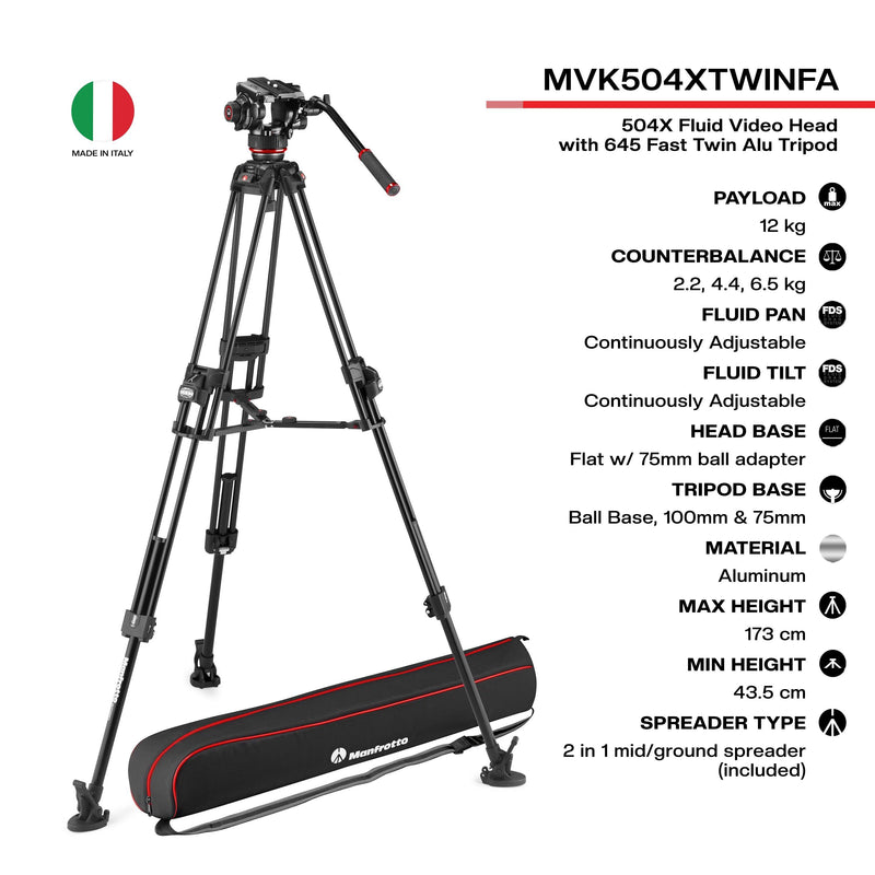Manfrotto MVK504XTWINFA 504X Fluid Video Head 645 FAST Aluminum Trip