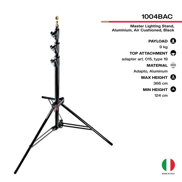 Manfrotto 1004BAC Alu Master Air-Cushioned Stand (Black, 12') | Light Stand - MQ Group