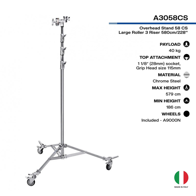 Avenger A3058CS Overhead Stand 58 with Braked Wheels (Chrome-plated,19') | Light Stand - MQ Group